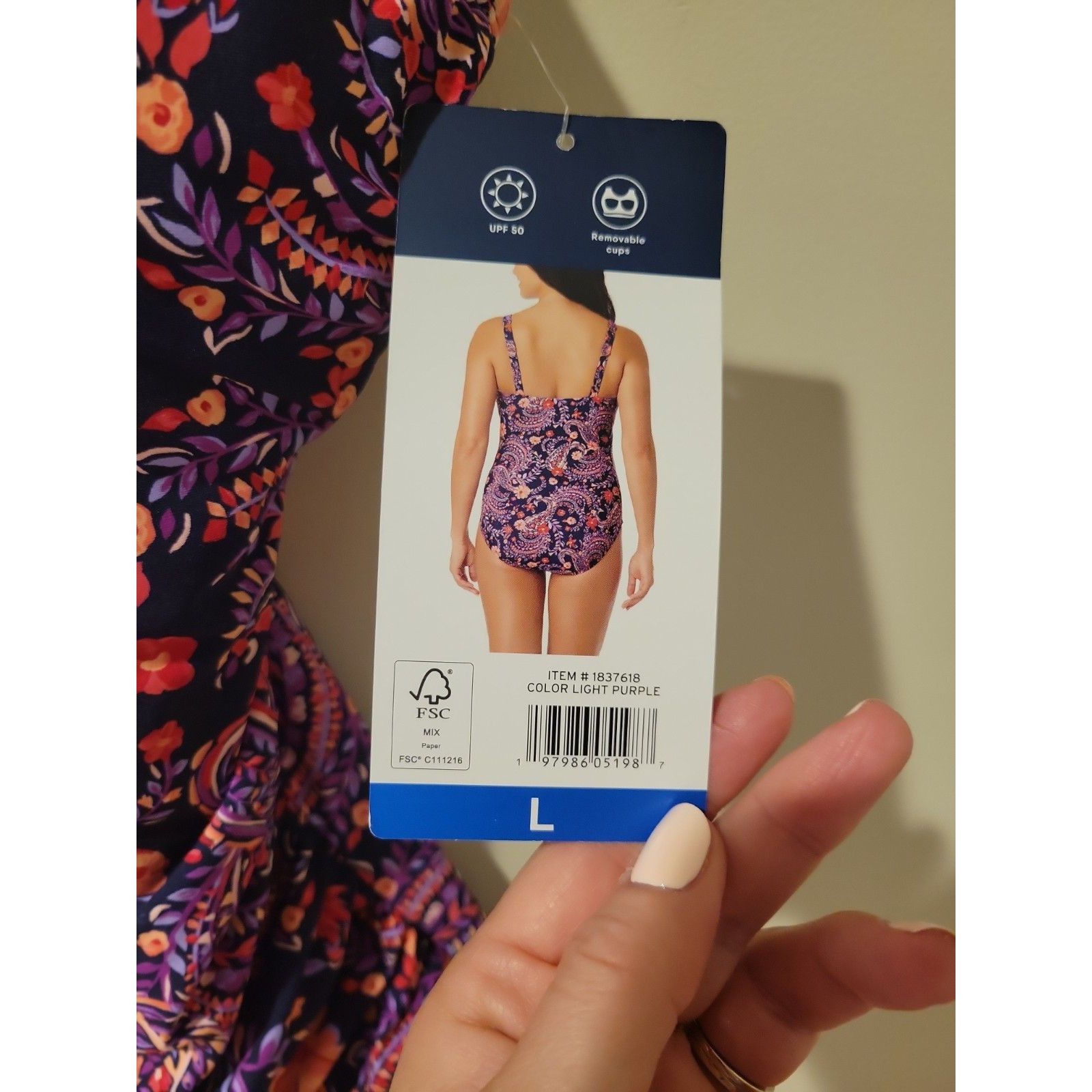 Nwt Lands' End Tummy Control One Piece Swimsuit Paisley Purple Size L Floral — image 8 of 8